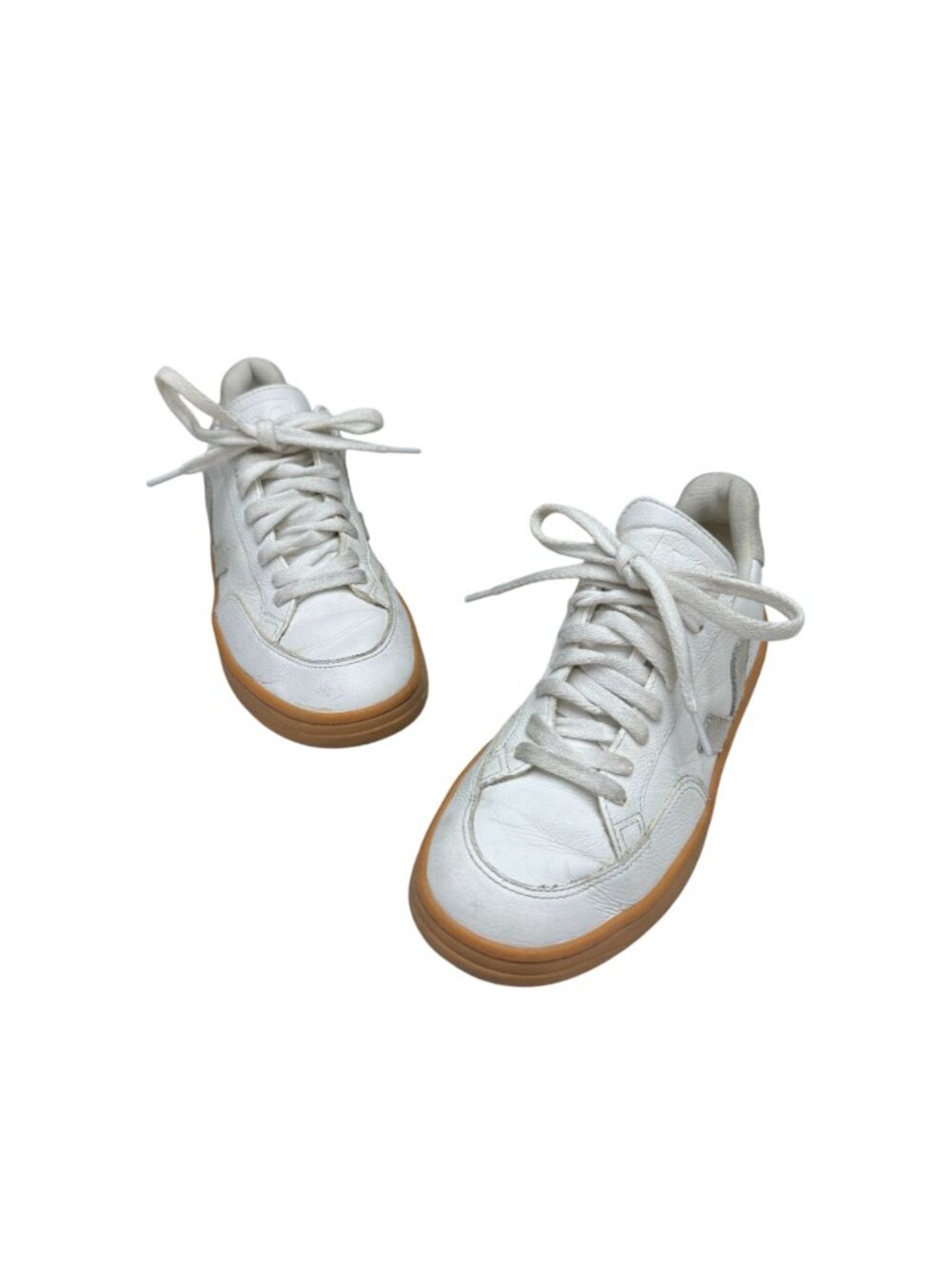 Veja V-12 White Leather Low Top Sneakers Rubber Gum Sole V Logo, Size 6 - Picture 3 of 10